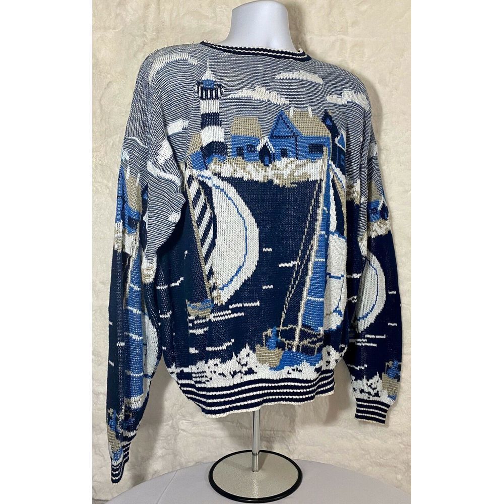 Vintage Mens Crossings Nautical Cotton Sweater L